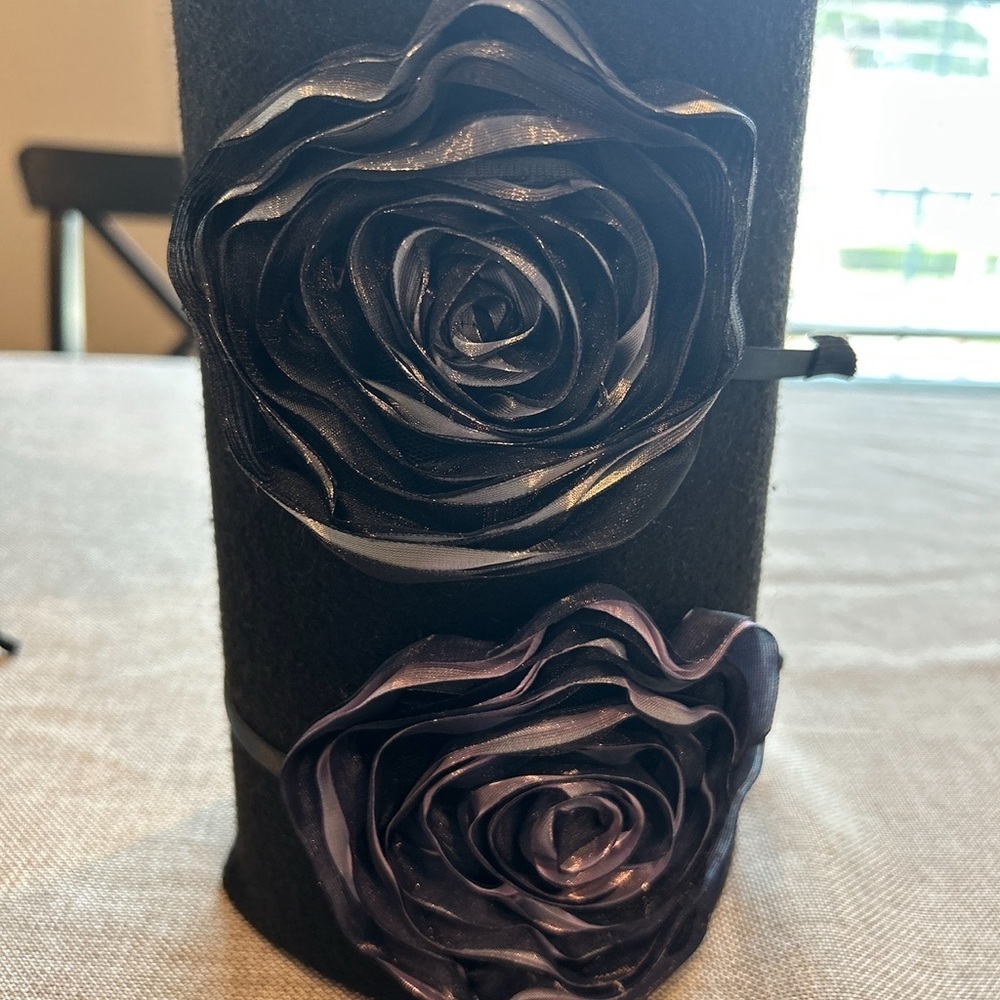 Set of 5 Organza Floral Headbands,Teal, Gray, and Pink, silver and purple - Picture 2 of 4